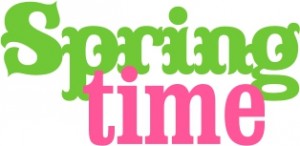 The word spring time in pink and green on a white background, created by painters in Asheville.